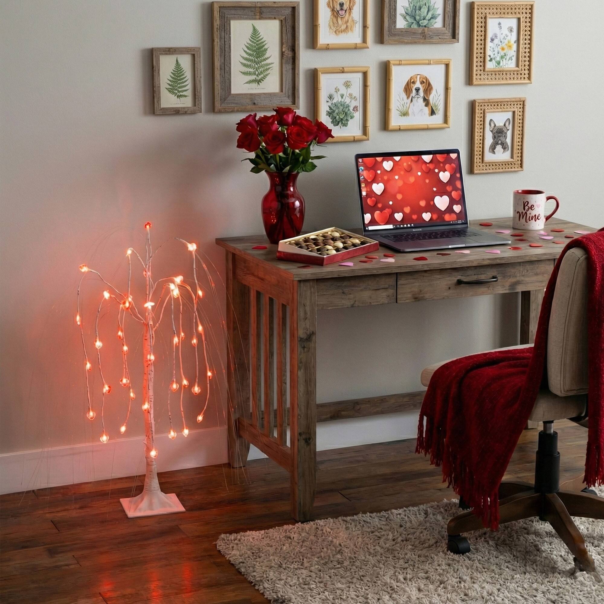 3ft. Pre-Lit Artificial Valentine's Day Willow Tree with 40 Heart Shaped LED Lights